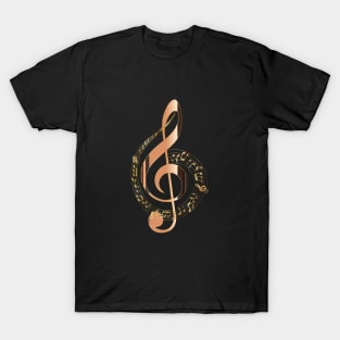 Golden Treble Clef With Music Notes background T-Shirt